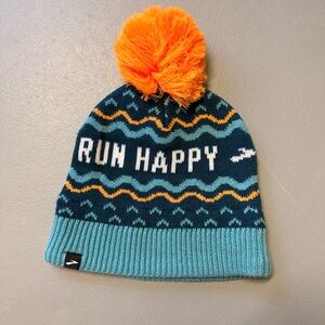 Brooks Teal, Light Blue & Orange Pom Beanie - RUN HAPPY